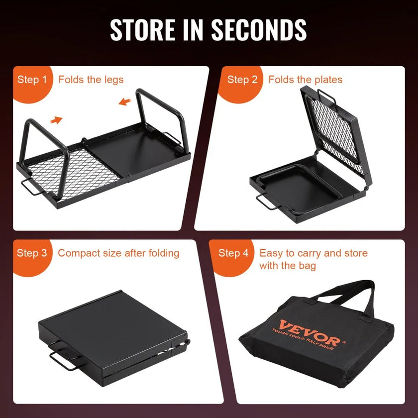 VEVOR Folding Campfire Grill, Heavy Duty Steel Mesh Grate, 22.4