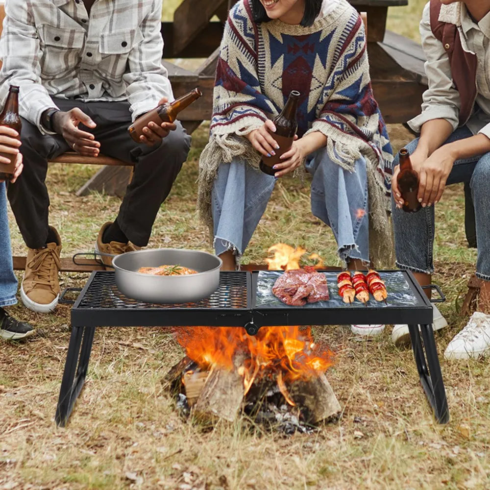 VEVOR Folding Campfire Grill, Heavy Duty Steel Mesh Grate, 22.4