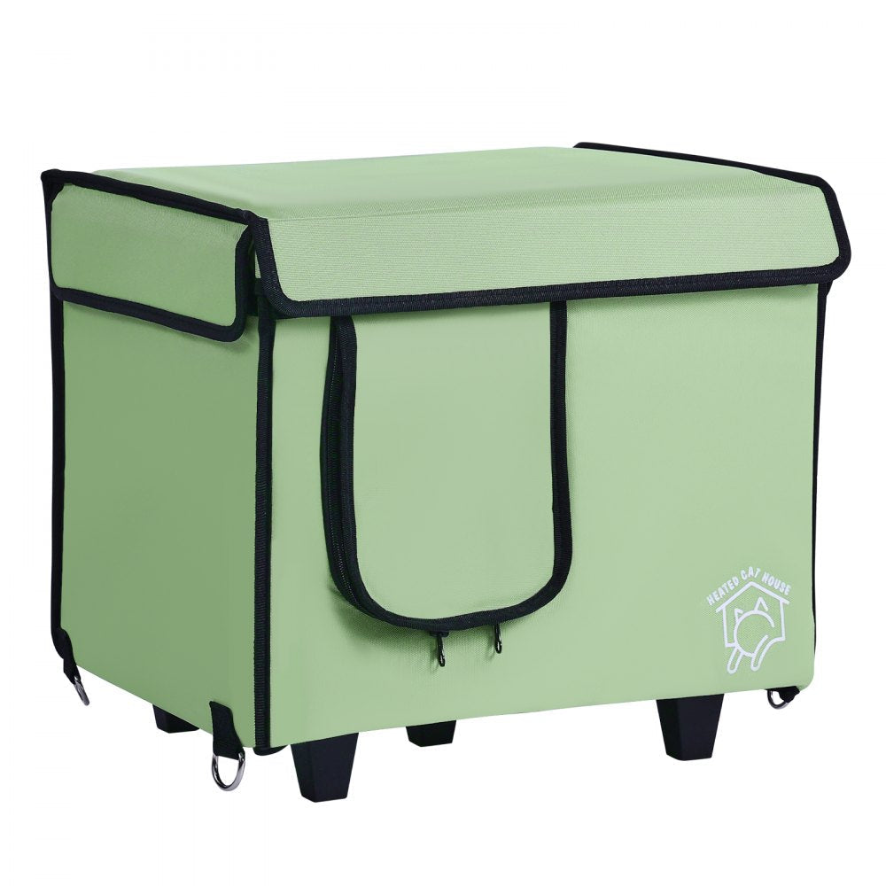 VEVOR Elevated Heated Cat House Cuboid Kitty Shelter with Heated Pad Green (S)
