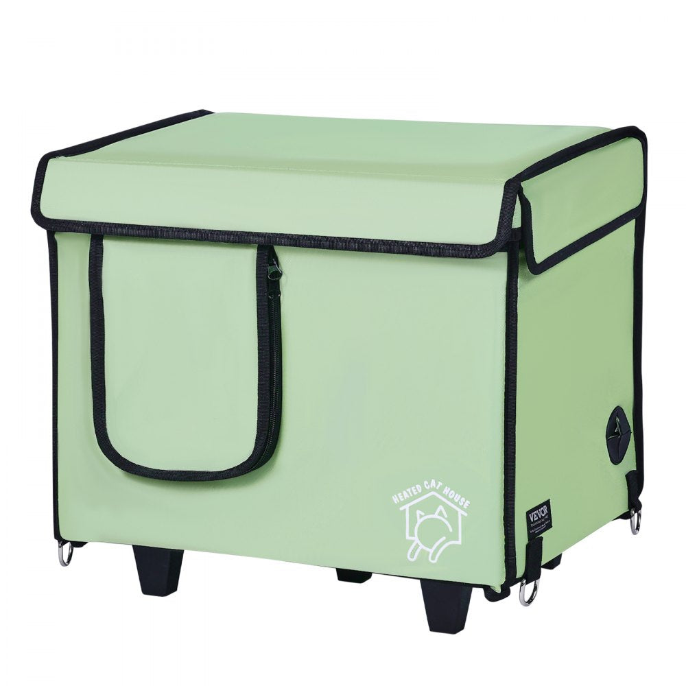 VEVOR Elevated Heated Cat House Cuboid Kitty Shelter with Heated Pad Green (S)