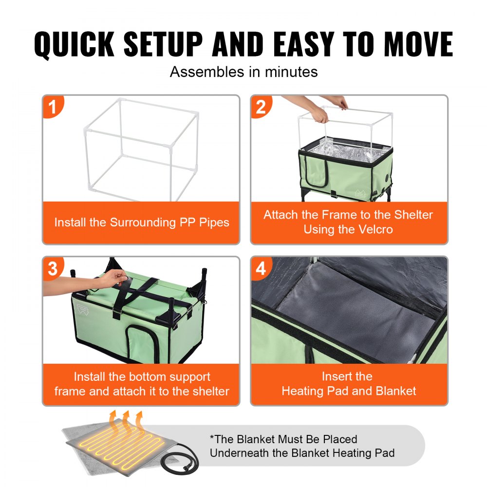 VEVOR Elevated Heated Cat House Cuboid Kitty Shelter with Heated Pad Green (M)