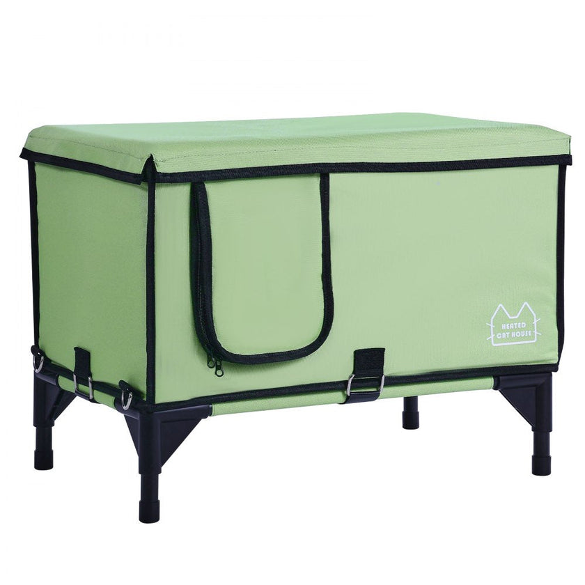 VEVOR Elevated Heated Cat House Cuboid Kitty Shelter with Heated Pad Green (M)