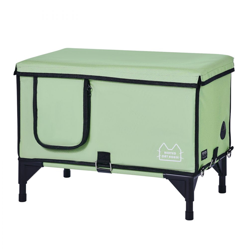 VEVOR Elevated Heated Cat House Cuboid Kitty Shelter with Heated Pad Green (M)