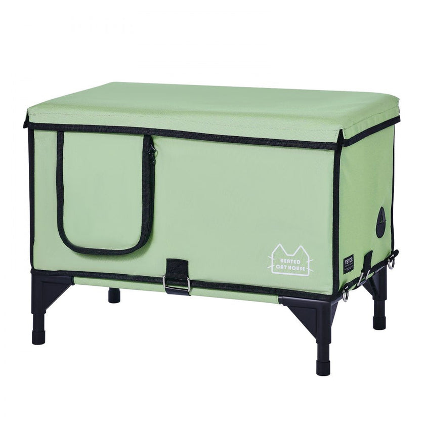 VEVOR Elevated Heated Cat House Cuboid Kitty Shelter with Heated Pad Green (M)