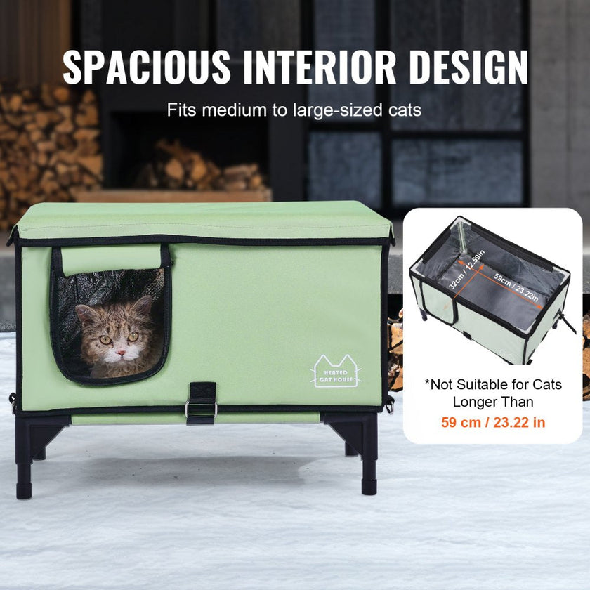 VEVOR Elevated Heated Cat House Cuboid Kitty Shelter with Heated Pad Green (L)