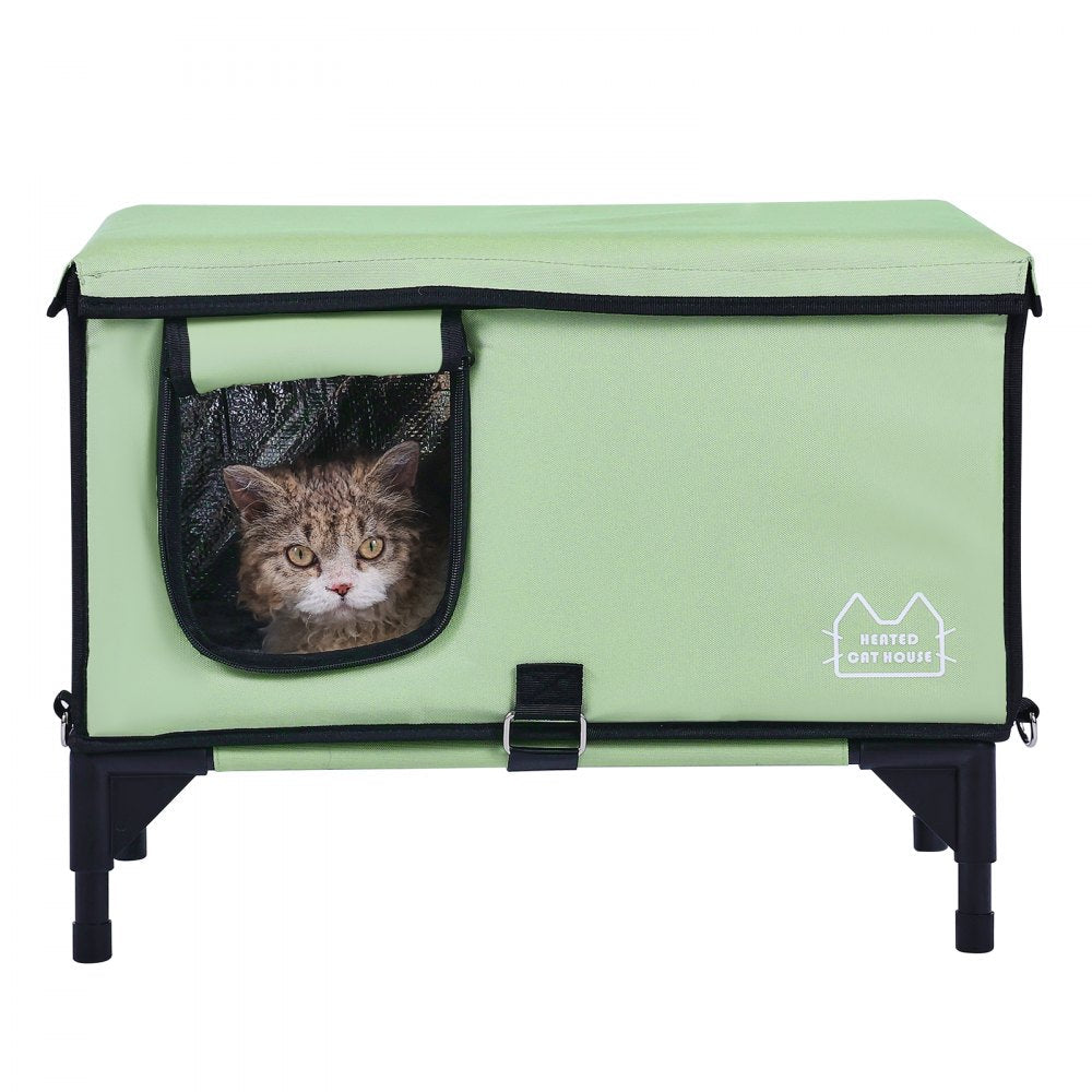 VEVOR Elevated Heated Cat House Cuboid Kitty Shelter with Heated Pad Green (L)