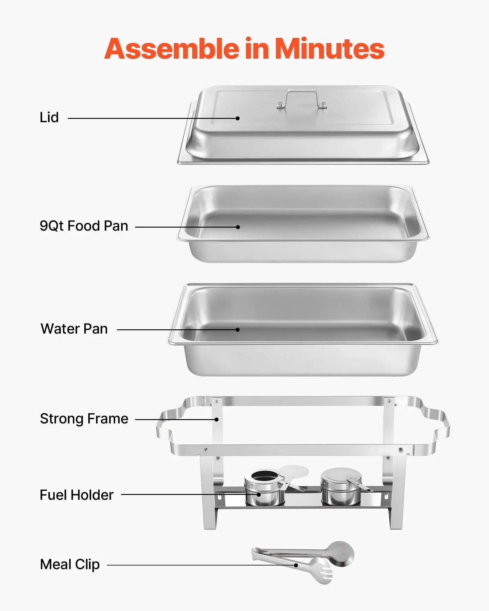 VEVOR Rectangle Chafing Dish, 9 Qt 2 Pack Stainless Steel Chafing Dish, Food Warmer Chafer Complete Set with Hollow Handle, 1 Food Tongs, Lid, Fuel Holder, Chafer Dishes for Banquet Party Wedding