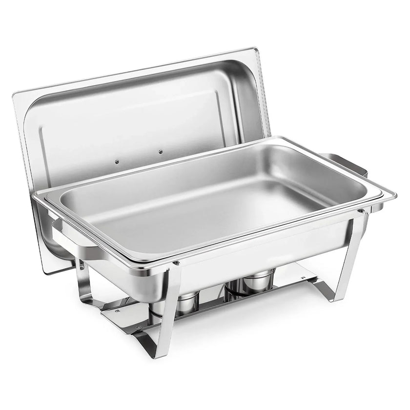 VEVOR Rectangle Chafing Dish, 9 Qt 2 Pack Stainless Steel Chafing Dish, Food Warmer Chafer Complete Set with Hollow Handle, 1 Food Tongs, Lid, Fuel Holder, Chafer Dishes for Banquet Party Wedding