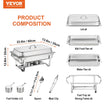 VEVOR Chafing Dish Buffet Set, 8 Qt 6 Pack, Stainless Chafer with 6 Full Size Pans, Rectangle Catering Warmer Server with Lid Water Pan Folding Stand Fuel Holder Tray Spoon Clip, at Least 8 People Eac