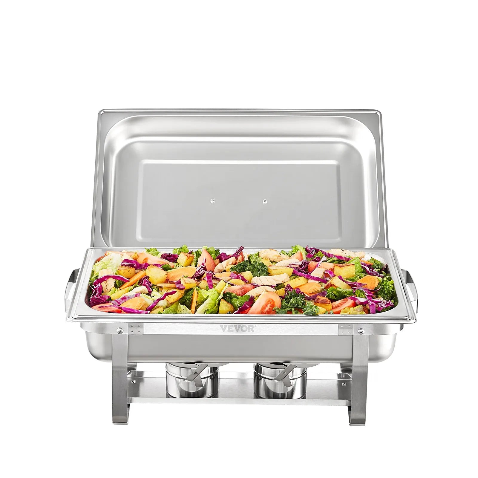 VEVOR Chafing Dish Buffet Set, 8 Qt 6 Pack, Stainless Chafer with 6 Full Size Pans, Rectangle Catering Warmer Server with Lid Water Pan Folding Stand Fuel Holder Tray Spoon Clip, at Least 8 People Eac