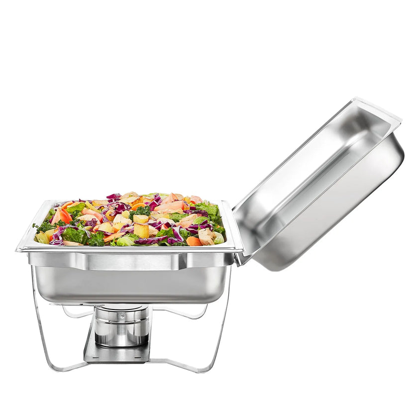 VEVOR Chafing Dish Buffet Set, 8 Qt 6 Pack, Stainless Chafer with 6 Full Size Pans, Rectangle Catering Warmer Server with Lid Water Pan Folding Stand Fuel Holder Tray Spoon Clip, at Least 8 People Eac