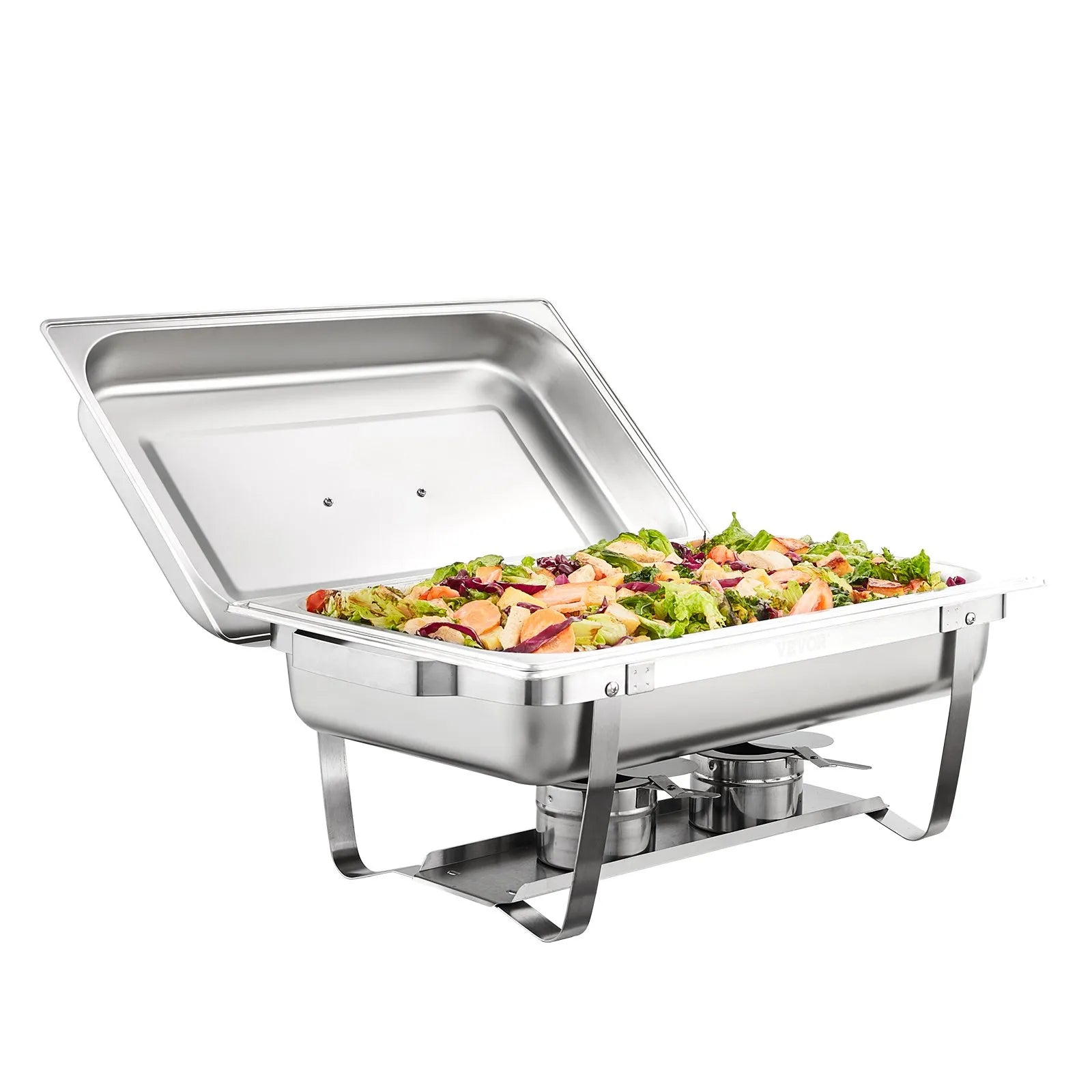 VEVOR Chafing Dish Buffet Set, 8 Qt 6 Pack, Stainless Chafer with 6 Full Size Pans, Rectangle Catering Warmer Server with Lid Water Pan Folding Stand Fuel Holder Tray Spoon Clip, at Least 8 People Eac