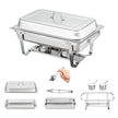 VEVOR Chafing Dish Buffet Set, 8 Qt 6 Pack, Stainless Chafer with 6 Full Size Pans, Rectangle Catering Warmer Server with Lid Water Pan Folding Stand Fuel Holder Tray Spoon Clip, at Least 8 People Eac