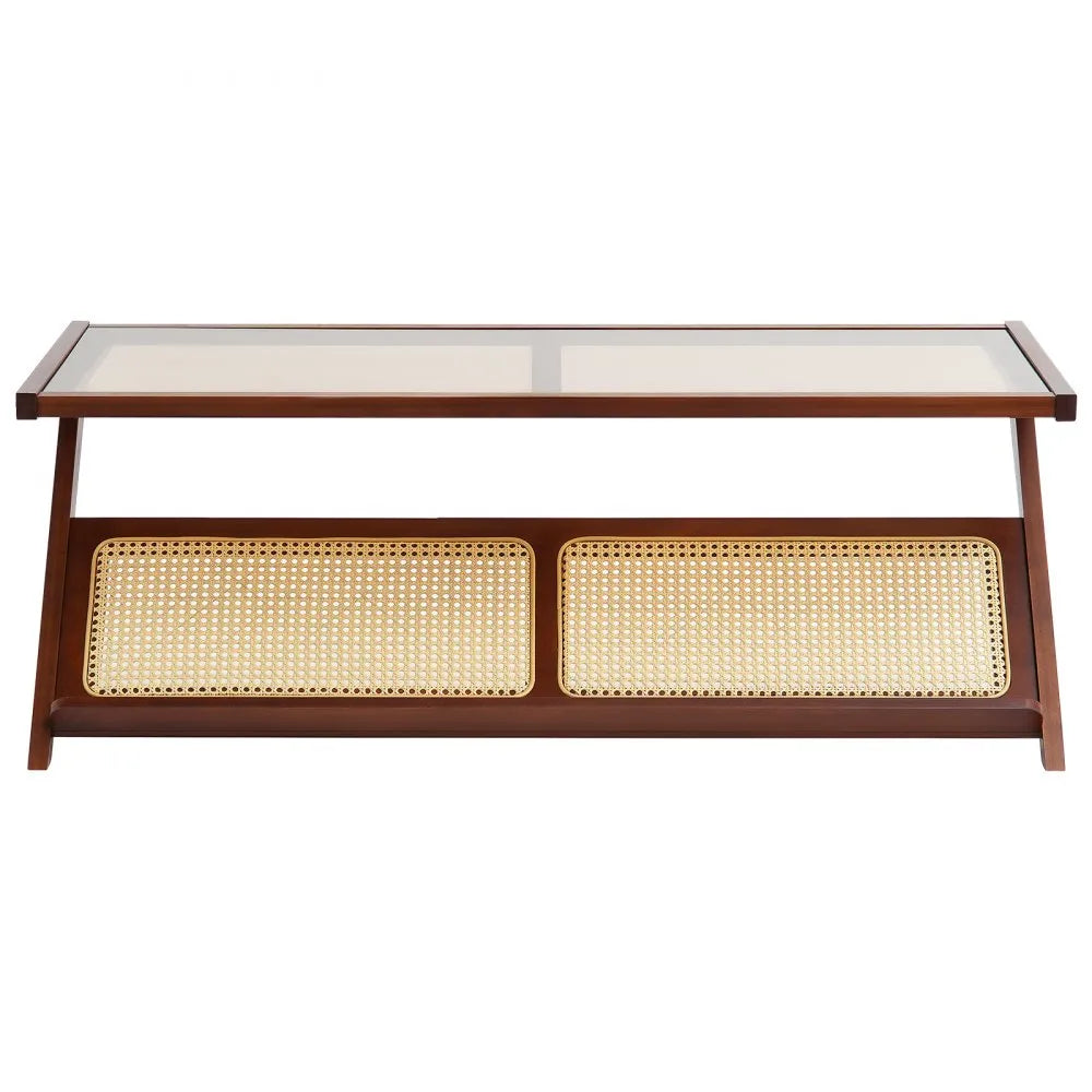 VEVOR Rattan Coffee Table Z-Shaped Rattan Coffee Table 1-Tier for Living Room