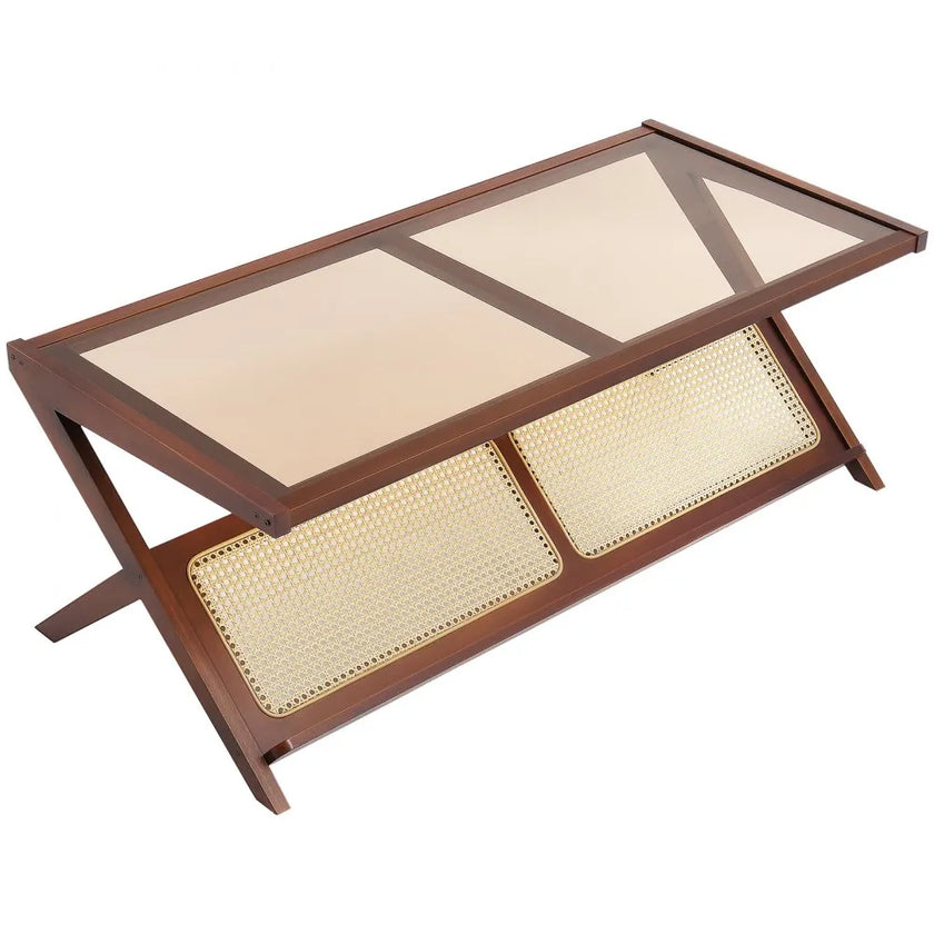 VEVOR Rattan Coffee Table Z-Shaped Rattan Coffee Table 1-Tier for Living Room