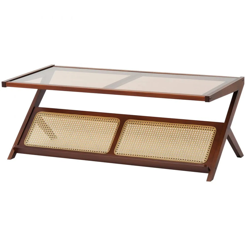 VEVOR Rattan Coffee Table Z-Shaped Rattan Coffee Table 1-Tier for Living Room