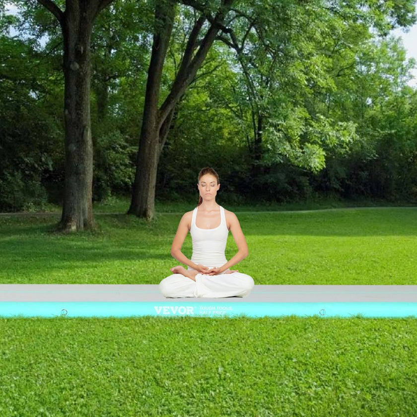 VEVOR Gymnastics Air Mat, 4 inch Thickness Inflatable Gymnastics Tumbling Mat, Tumble Track with Electric Pump, Training Mats for Home Use/Gym/Yoga/Cheerleading/Beach/Park/Water, 16 ft, Mint Green