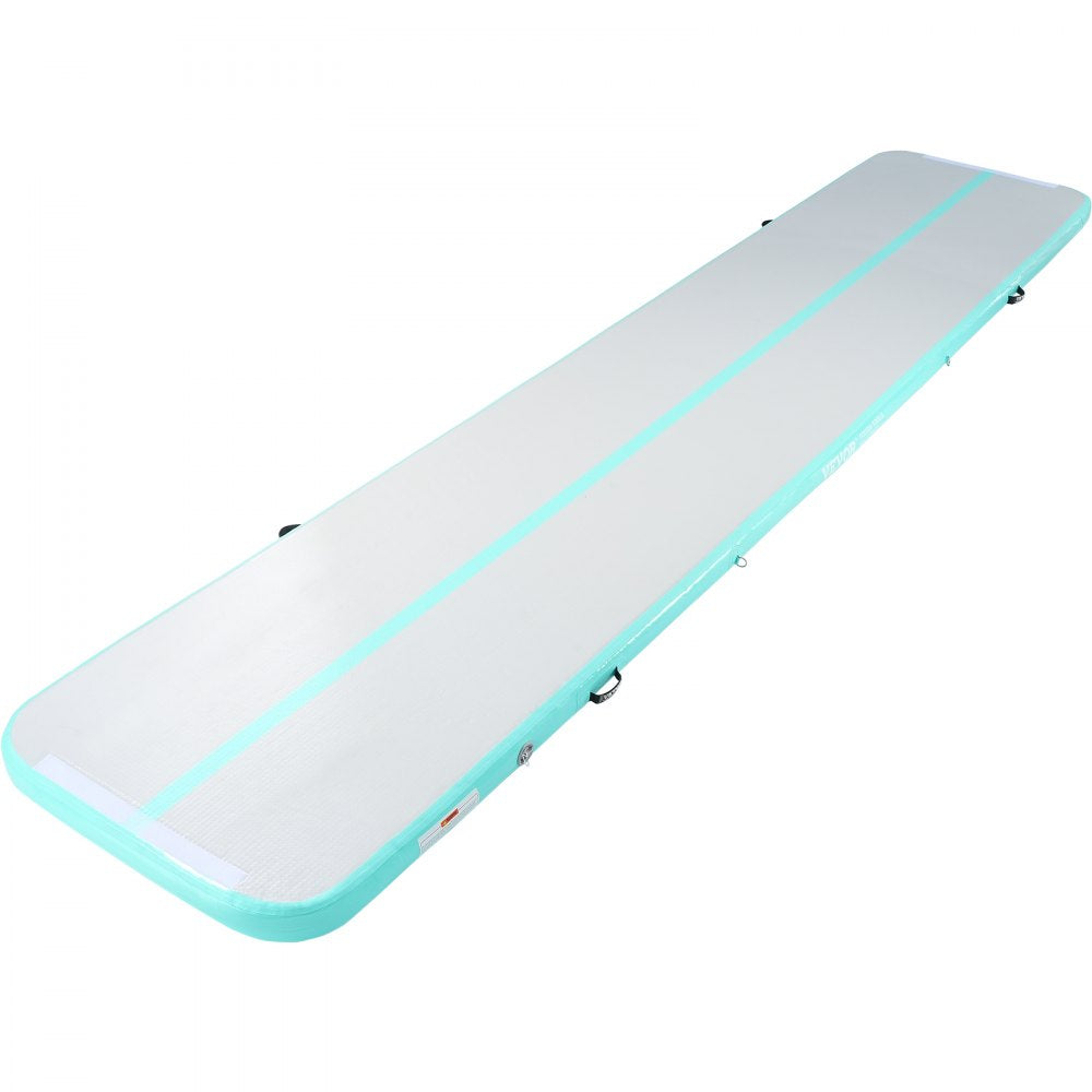 VEVOR Gymnastics Air Mat, 4 inch Thickness Inflatable Gymnastics Tumbling Mat, Tumble Track with Electric Pump, Training Mats for Home Use/Gym/Yoga/Cheerleading/Beach/Park/Water, 16 ft, Mint Green