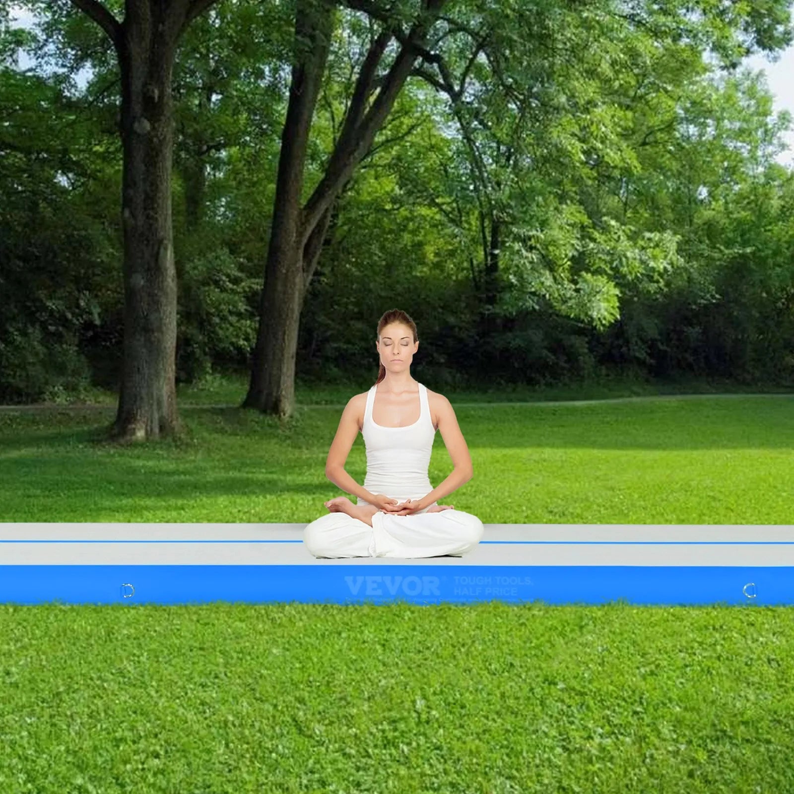VEVOR Gymnastics Air Mat, 4 inch Thickness Inflatable Gymnastics Tumbling Mat, Tumble Track with Electric Pump, Training Mats for Home Use/Gym/Yoga/Cheerleading/Beach/Park/Water, 20 ft, Blue