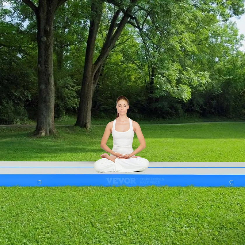 VEVOR Gymnastics Air Mat, 4 inch Thickness Inflatable Gymnastics Tumbling Mat, Tumble Track with Electric Pump, Training Mats for Home Use/Gym/Yoga/Cheerleading/Beach/Park/Water, 20 ft, Blue