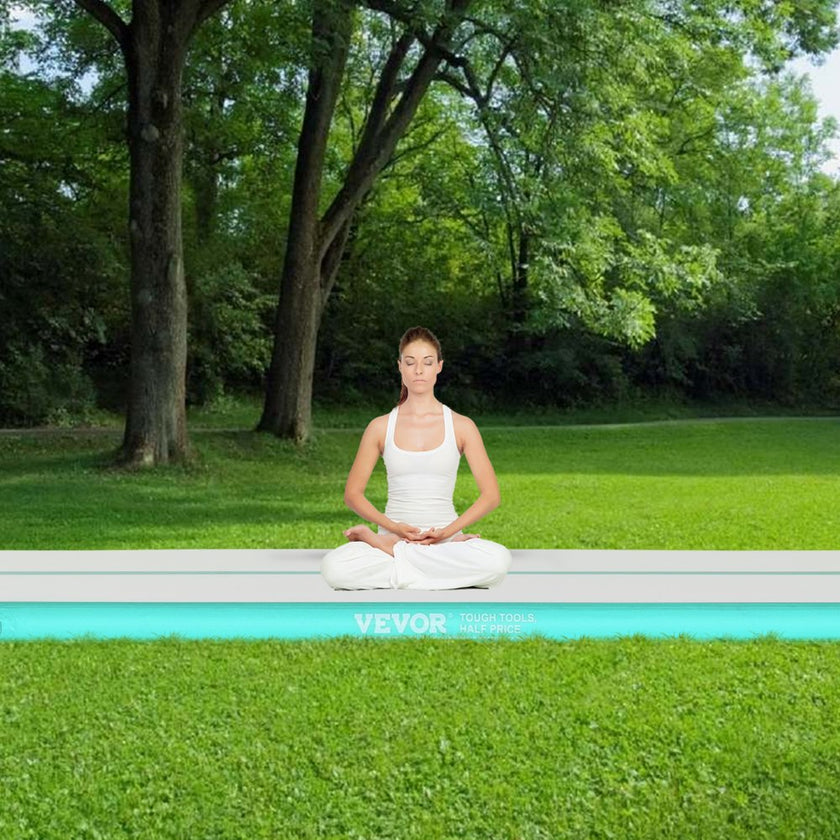 VEVOR Gymnastics Air Mat, 4 inch Thickness Inflatable Gymnastics Tumbling Mat, Tumble Track with Electric Pump, Training Mats for Home Use/Gym/Yoga/Cheerleading/Beach/Park/Water, 20 ft, Mint Green