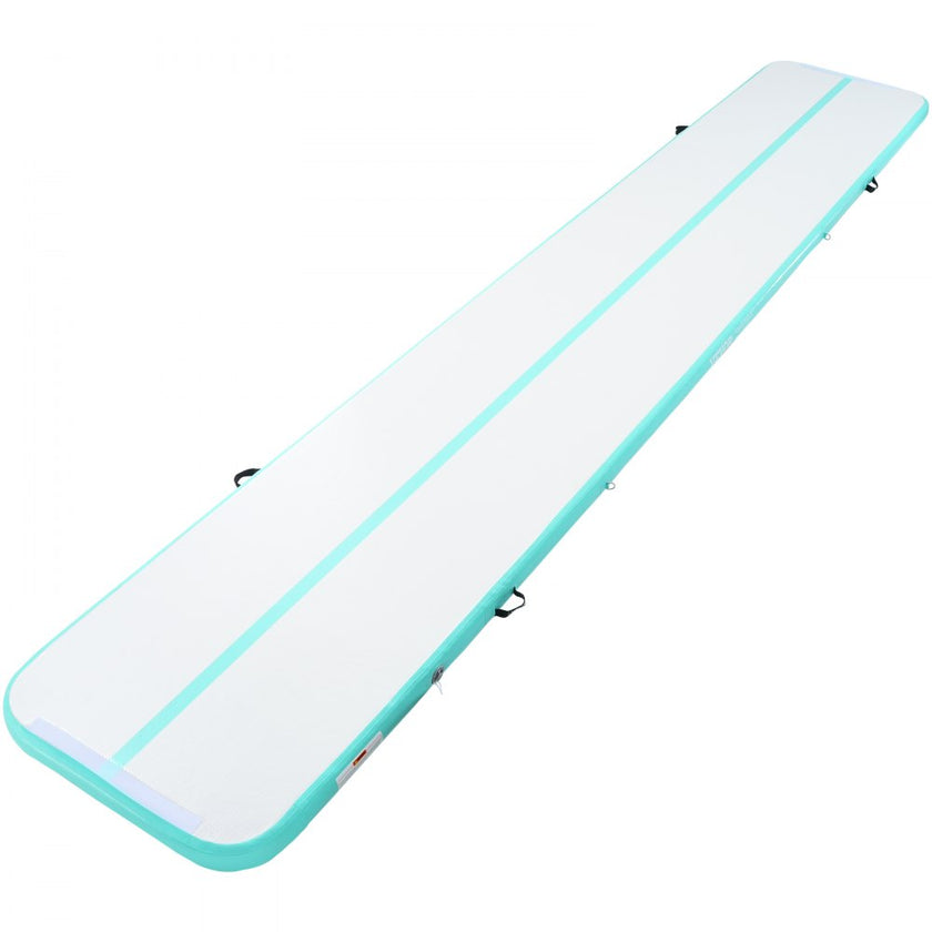 VEVOR Gymnastics Air Mat, 4 inch Thickness Inflatable Gymnastics Tumbling Mat, Tumble Track with Electric Pump, Training Mats for Home Use/Gym/Yoga/Cheerleading/Beach/Park/Water, 20 ft, Mint Green