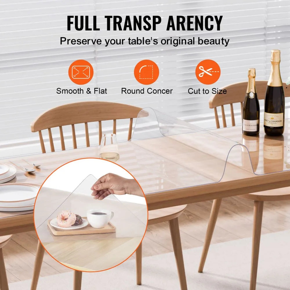 VEVOR PVC Table Protector 24x96 Inch Clear Plastic Desk Protector 1.5mm Thick