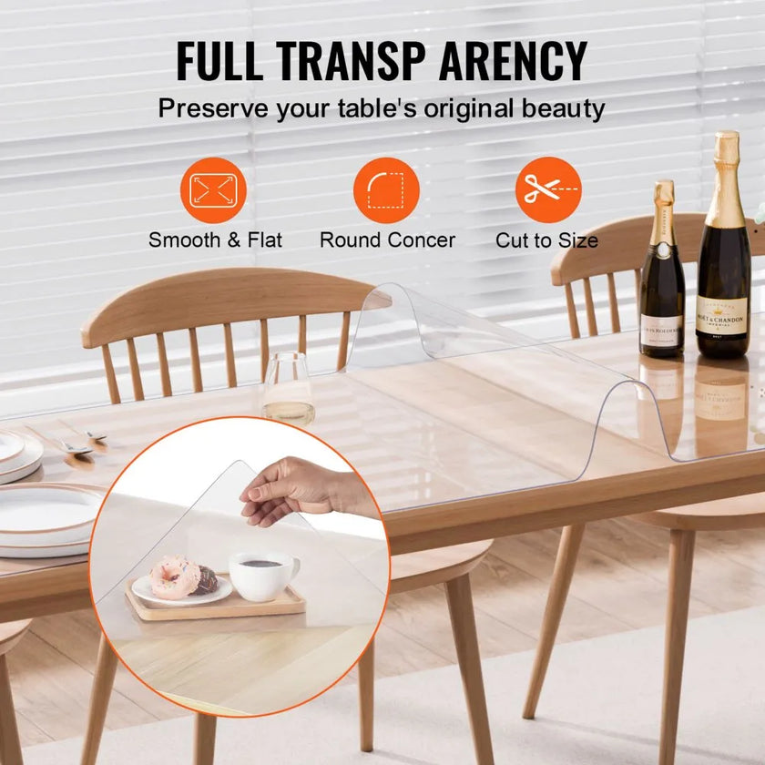VEVOR PVC Table Protector 42x96 Inch Clear Plastic Desk Protector 1.5mm Thick