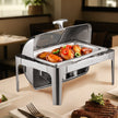 VEVOR 9Qt 1 Pack Rectangle Roll Top Chafing Dish Set with 2 Half Size Pans