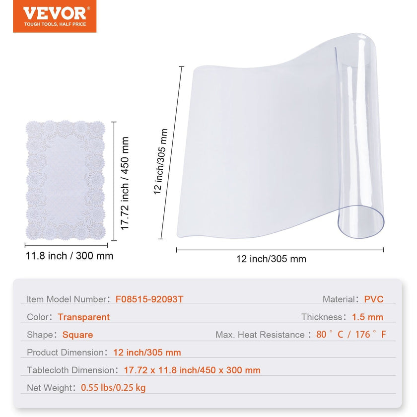 VEVOR Clear Table Cover Protector, 12