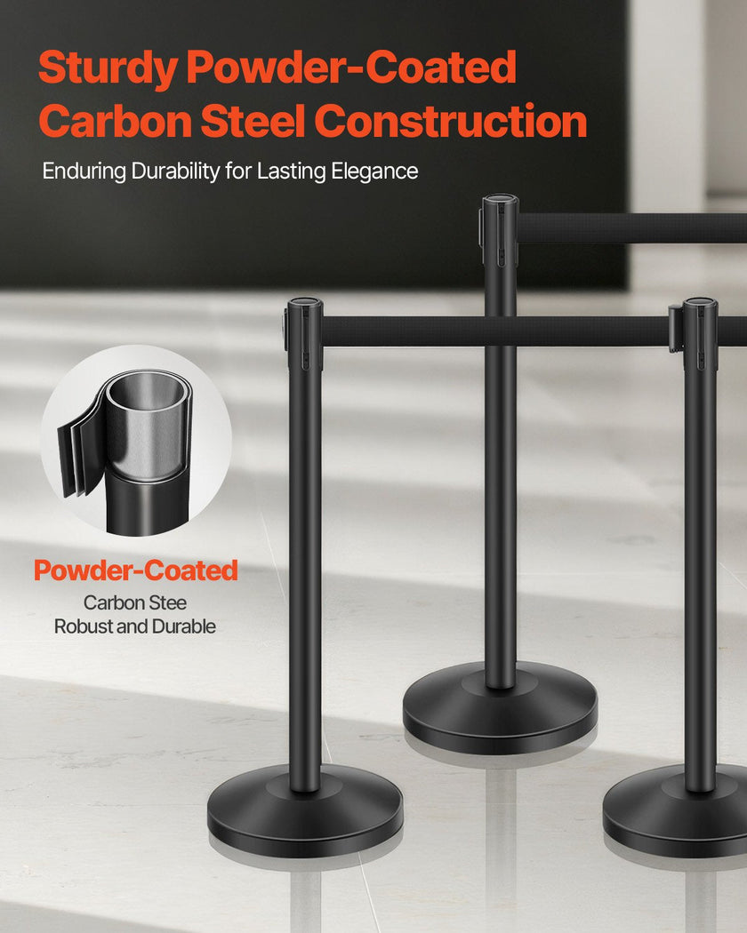 VEVOR 6 Pcs Stanchion Post with 4 Retractable Belts & Sand Injection Hollow Base