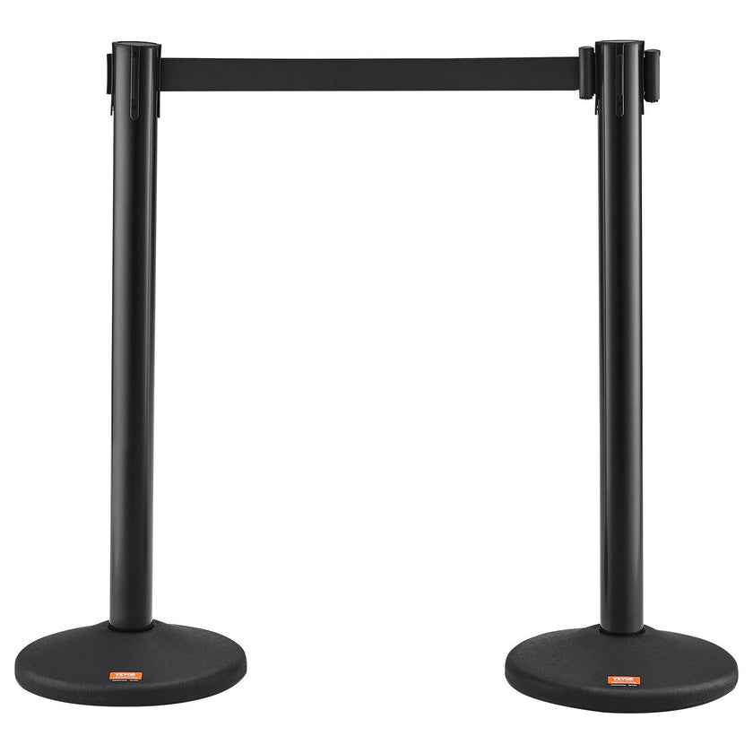 VEVOR Crowd Control Stanchions, 2-Pack Crowd Control Barriers with 6.5FT Black Retractable Belt, Plastic Stanchion Queue Post, Belt Barriers Line Divider Stanchion Set for Party, Airport, Exhibition