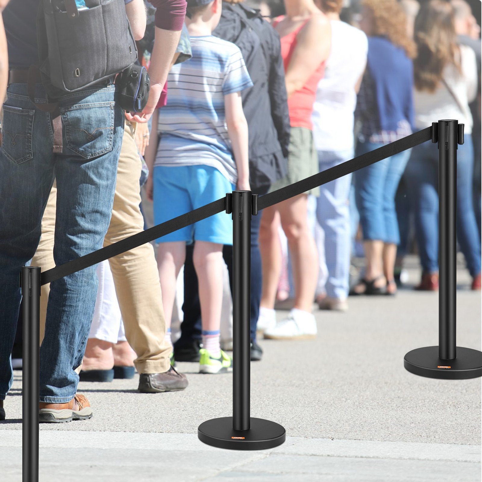 VEVOR Crowd Control Stanchions, 2-Pack Crowd Control Barriers, Carbon Steel Baking Painted Stanchion Queue Post with 6.5FT Black Retractable Belt, Belt Barriers Line Divider for Exhibition, Airport