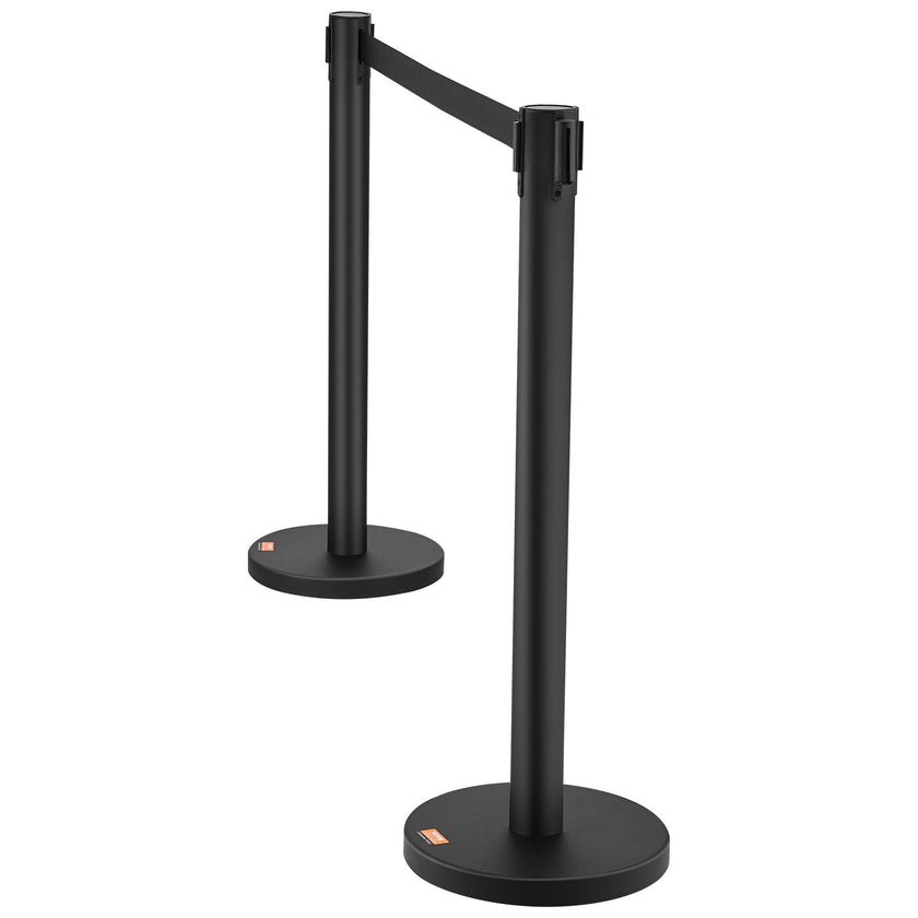 VEVOR Crowd Control Stanchions, 2-Pack Crowd Control Barriers, Carbon Steel Baking Painted Stanchion Queue Post with 6.5FT Black Retractable Belt, Belt Barriers Line Divider for Exhibition, Airport