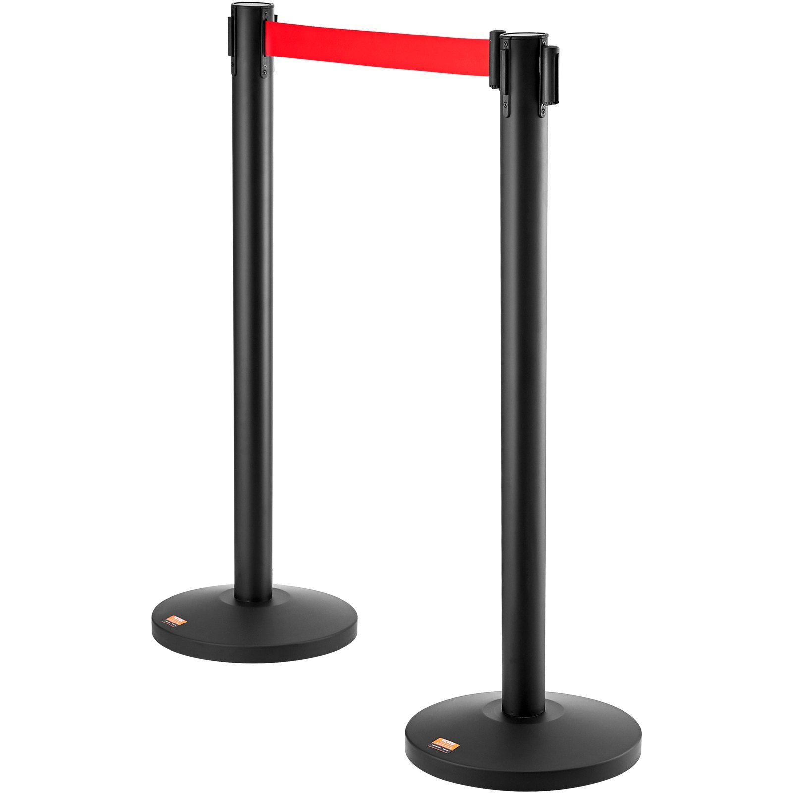 VEVOR Crowd Control Stanchions, 2-Pack Crowd Control Barriers, Carbon Steel Baking Painted Stanchion Queue Post with 11FT Red Retractable Belt, Belt Barriers Line Divider for Exhibition, Airport