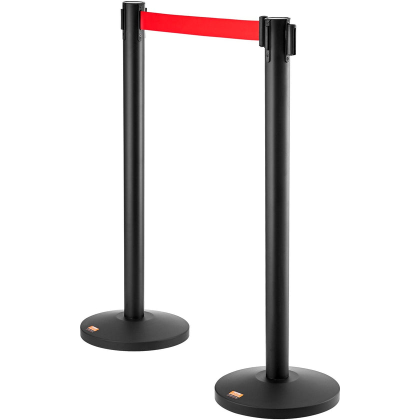 VEVOR Crowd Control Stanchions, 2-Pack Crowd Control Barriers, Carbon Steel Baking Painted Stanchion Queue Post with 11FT Red Retractable Belt, Belt Barriers Line Divider for Exhibition, Airport