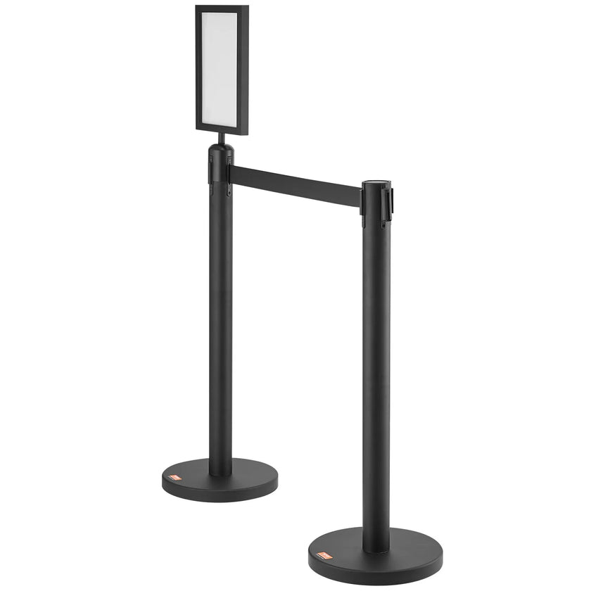 VEVOR Crowd Control Stanchions, 6-Pack Crowd Control Barriers, Carbon Steel Baking Painted Stanchion Queue Post with Sign Holder & 3PCS 6.5FT Retractable Belt, Belt Barrier Line Divider, Easy Assembly