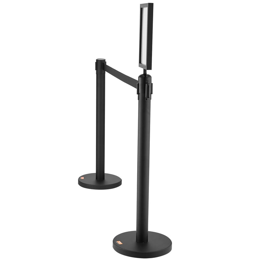 VEVOR Crowd Control Stanchions, 6-Pack Crowd Control Barriers, Carbon Steel Baking Painted Stanchion Queue Post with Sign Holder & 3PCS 6.5FT Retractable Belt, Belt Barrier Line Divider, Easy Assembly