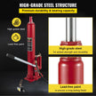 VEVOR Hydraulic/Pneumatic Long Ram Jack, 8 Tons/17363 lbs Capacity, with Single Piston Pump and Clevis Base, Manual Cherry Picker w/Handle, for Garage/Shop Cranes, Engine Lift Hoist, Red