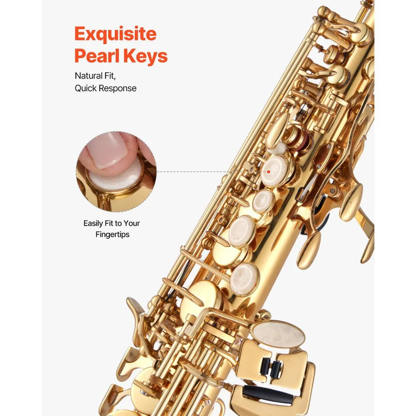 VEVOR Gold Brass Straight Soprano Saxophone B Flat Sax with Case Mouthpiece