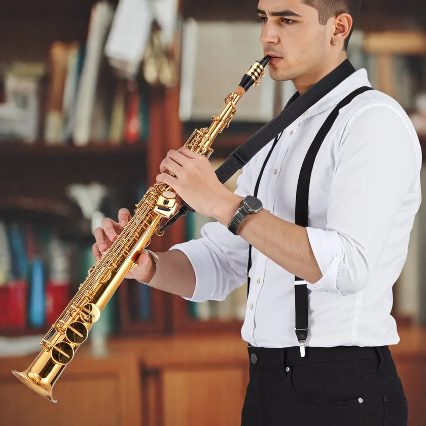 VEVOR Gold Brass Straight Soprano Saxophone B Flat Sax with Case Mouthpiece