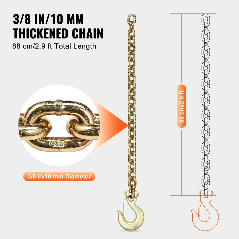 VEVOR Binder Chain G80 Tie Down Tow Chain with Hook 3/8