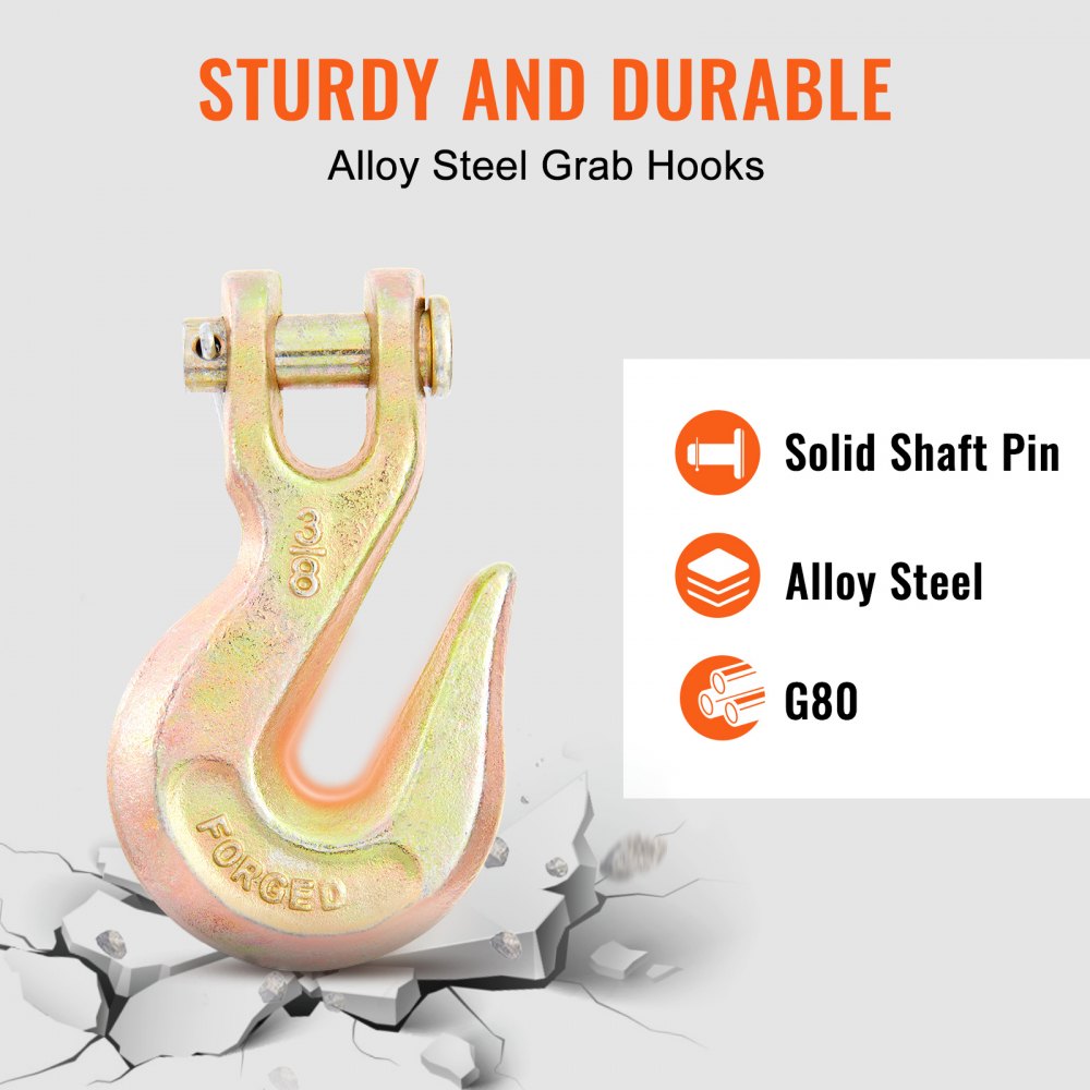 VEVOR Transport Binder Chain, 7100lbs Working Load Limit, 3/8''x20' G80 Tow Chain Tie Down with Grab Hooks, DOT Certified, Galvanized Coating Manganese Steel for Dock Factory Construction Site, 2 Pack