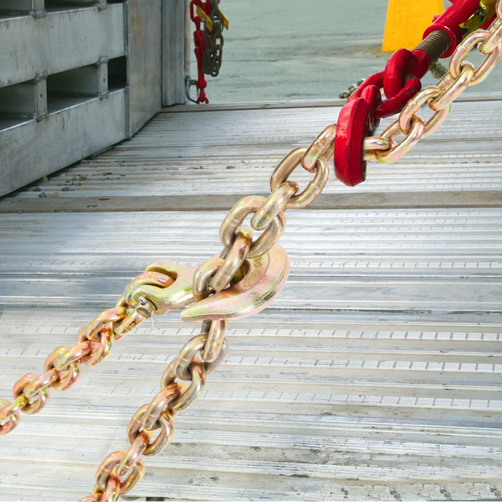 VEVOR Transport Binder Chain, 7100lbs Working Load Limit, 3/8''x20' G80 Tow Chain Tie Down with Grab Hooks, DOT Certified, Galvanized Coating Manganese Steel for Dock Factory Construction Site, 2 Pack