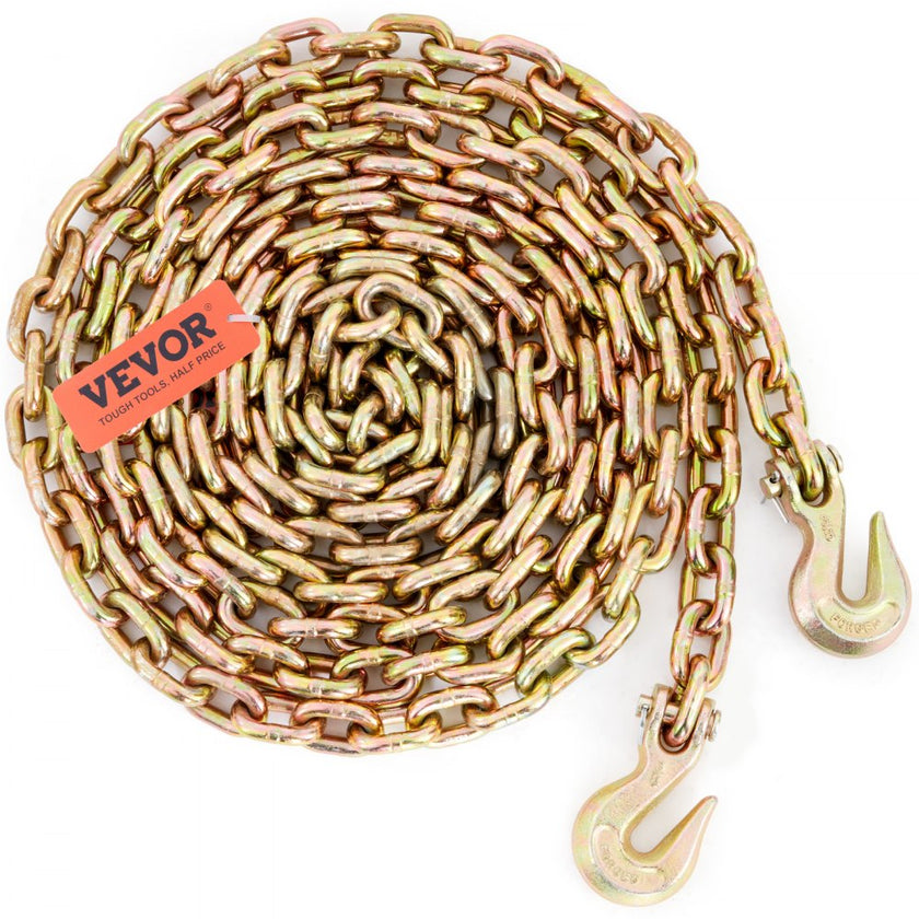 VEVOR Transport Binder Chain, 7100lbs Working Load Limit, 3/8''x20' G80 Tow Chain Tie Down with Grab Hooks, DOT Certified, Galvanized Coating Manganese Steel for Dock Factory Construction Site, 2 Pack