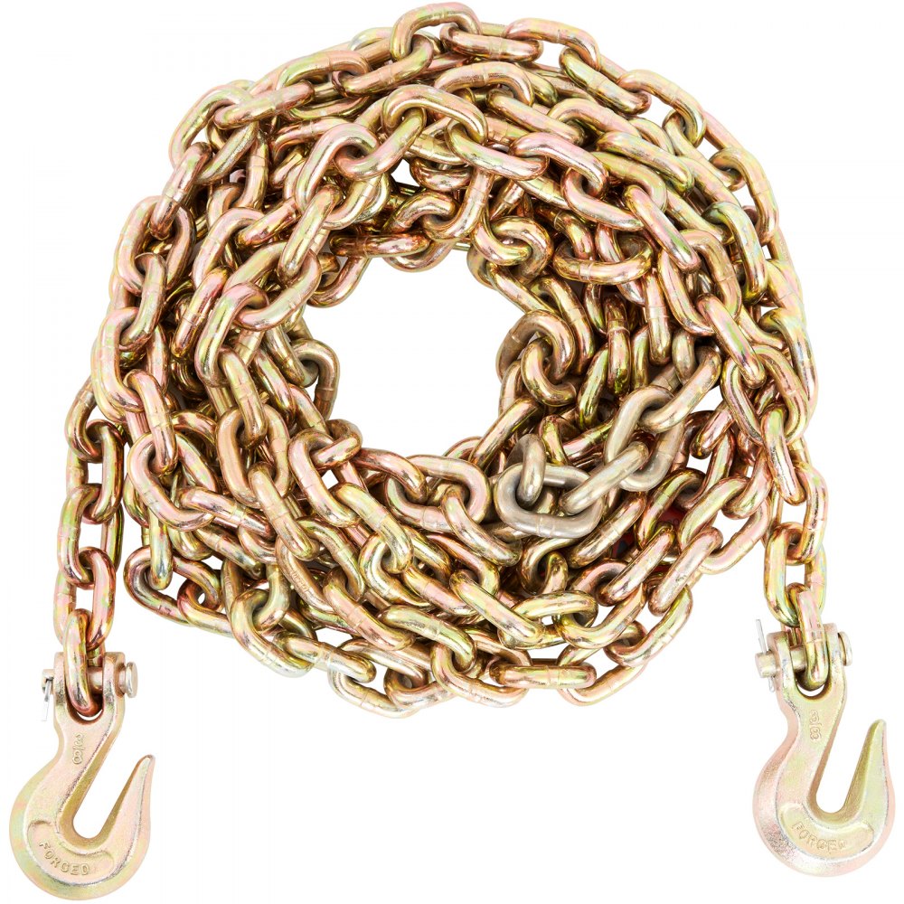 VEVOR Transport Binder Chain, 7100lbs Working Load Limit, 3/8''x20' G80 Tow Chain Tie Down with Grab Hooks, DOT Certified, Galvanized Coating Manganese Steel for Dock Factory Construction Site, 2 Pack