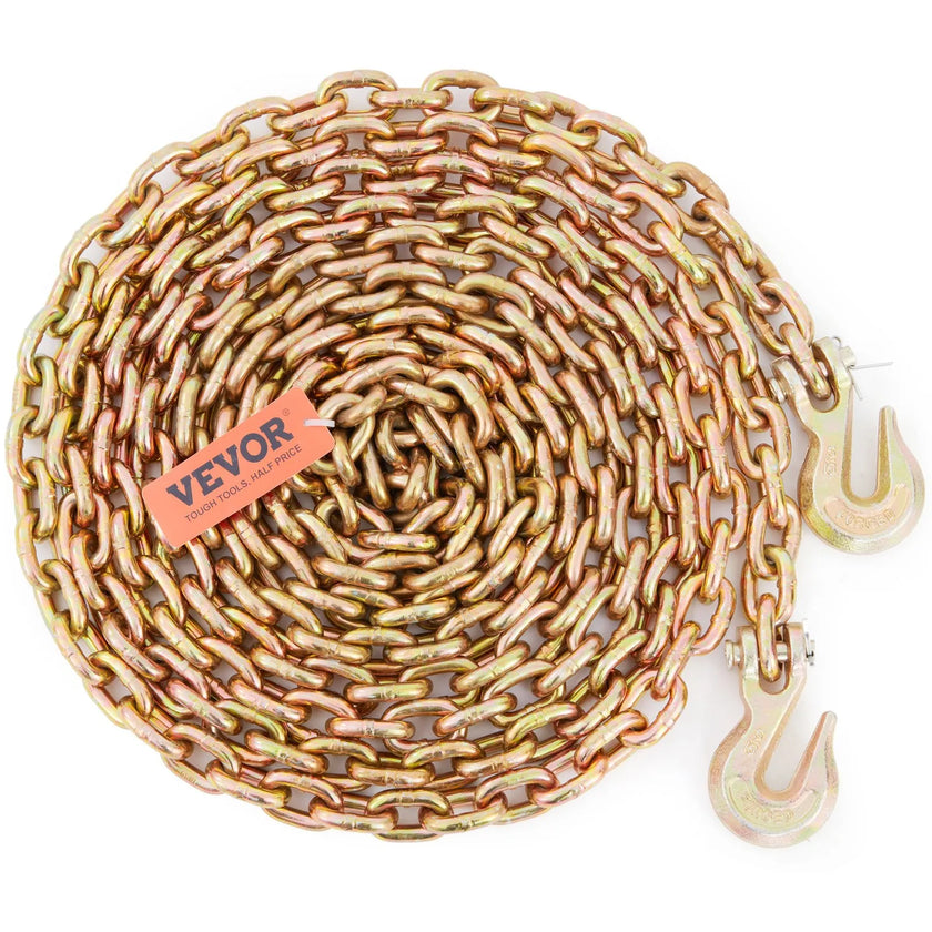 VEVOR Transport Binder Chain, 4900 lbs Working Load Limit, 5/16'' x 20' G80 Tow Chain Tie Down with Grab Hooks, DOT Certified, Galvanized Coating Manganese Steel for Dock Factory Construction Site