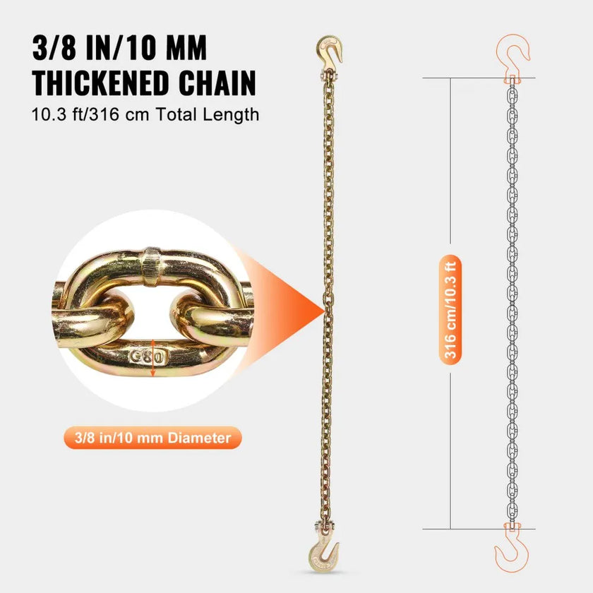 VEVOR Binder Chain G80 Tie Down Tow Chain with Hooks 3/8