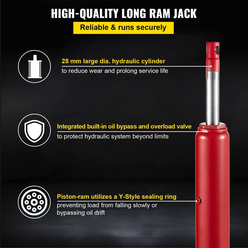 VEVOR Hydraulic Long Ram Jack, 4 Tons/8818 lbs Capacity, with Single Piston Pump and Flat Base, Manual Cherry Picker w/Handle, for Garage/Shop Cranes, Engine Lift Hoist, Red