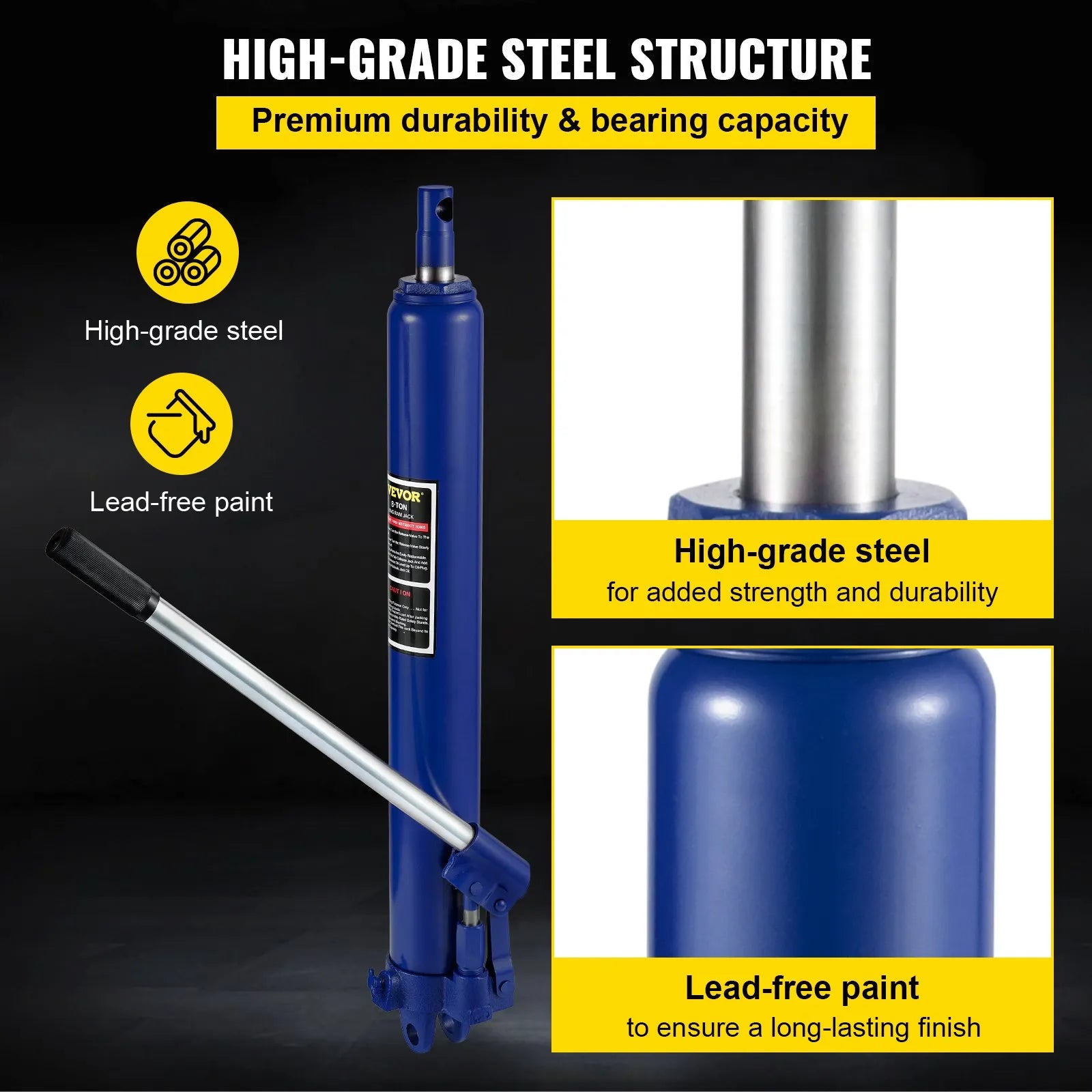 VEVOR Hydraulic Long Ram Jack, 8 Tons/17363 lbs Capacity, with Single Piston Pump and Clevis Base, Manual Cherry Picker with Handle, for Garage/Shop Cranes, Engine Lift Hoist, Blue